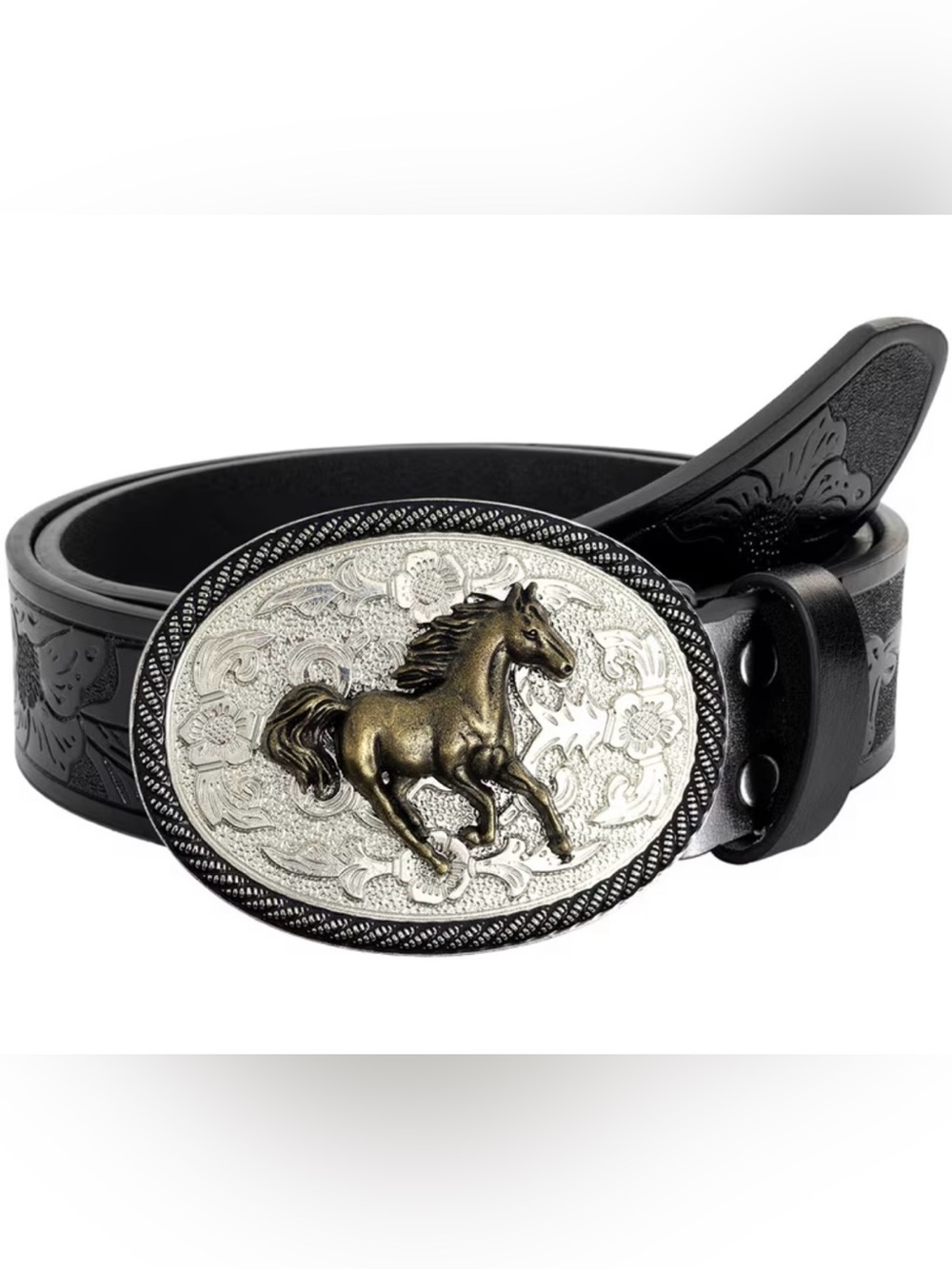 Western Belt Horse Buckle Black Belt